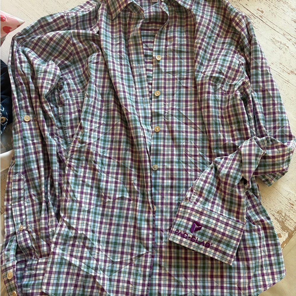 Peter Millar Women’s Plaid Button-Up Shirt in Purple and Green